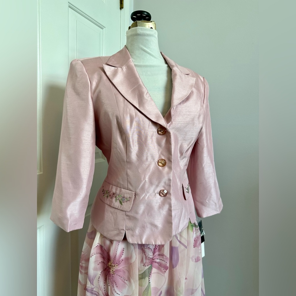 NWT Studio I Pink Beaded Mother of the Bride Skirt Jacket Set Dress Suit Sz 10 - Picture 2 of 11